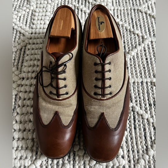 Ferragamo oxfords two tone leather and tan linen RARE - Picture 1 of 6